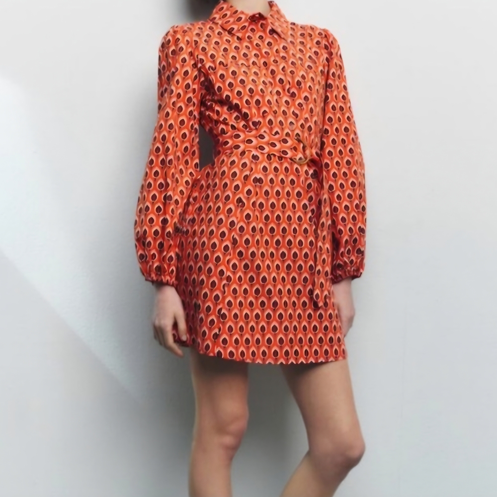 Zara Vibrant Orange Long Sleeve Dress